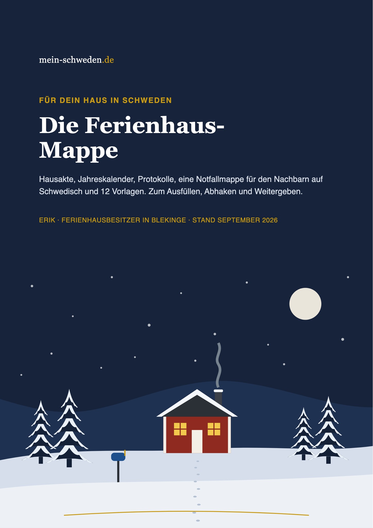 Titelseite der Ferienhaus-Mappe für ein Haus in Schweden