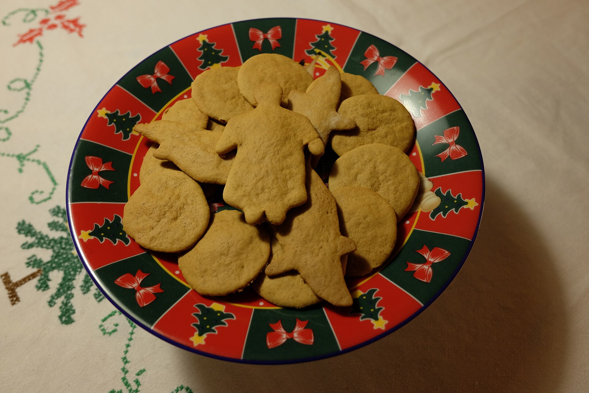 Pepparkakor in verschiedenen Formen auf einem Weihnachtsteller
